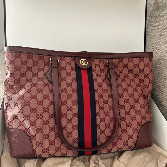 Gucci Monogram Medium Ophidia Shopping Tote Sahara Rubino Burgundy - Picture 2 of 8